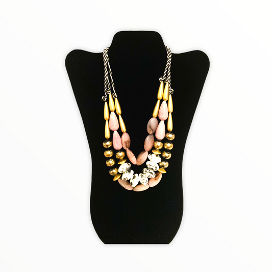 Bold Triple Layered Beaded Acrylic Necklace