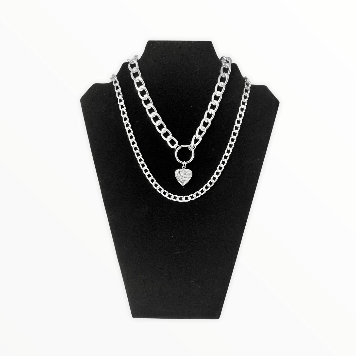 Dual Layer Chunky Chain With Open Heart Pendant