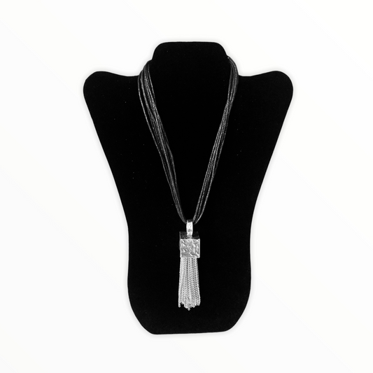 Silver Long Fringe Pendant Necklace