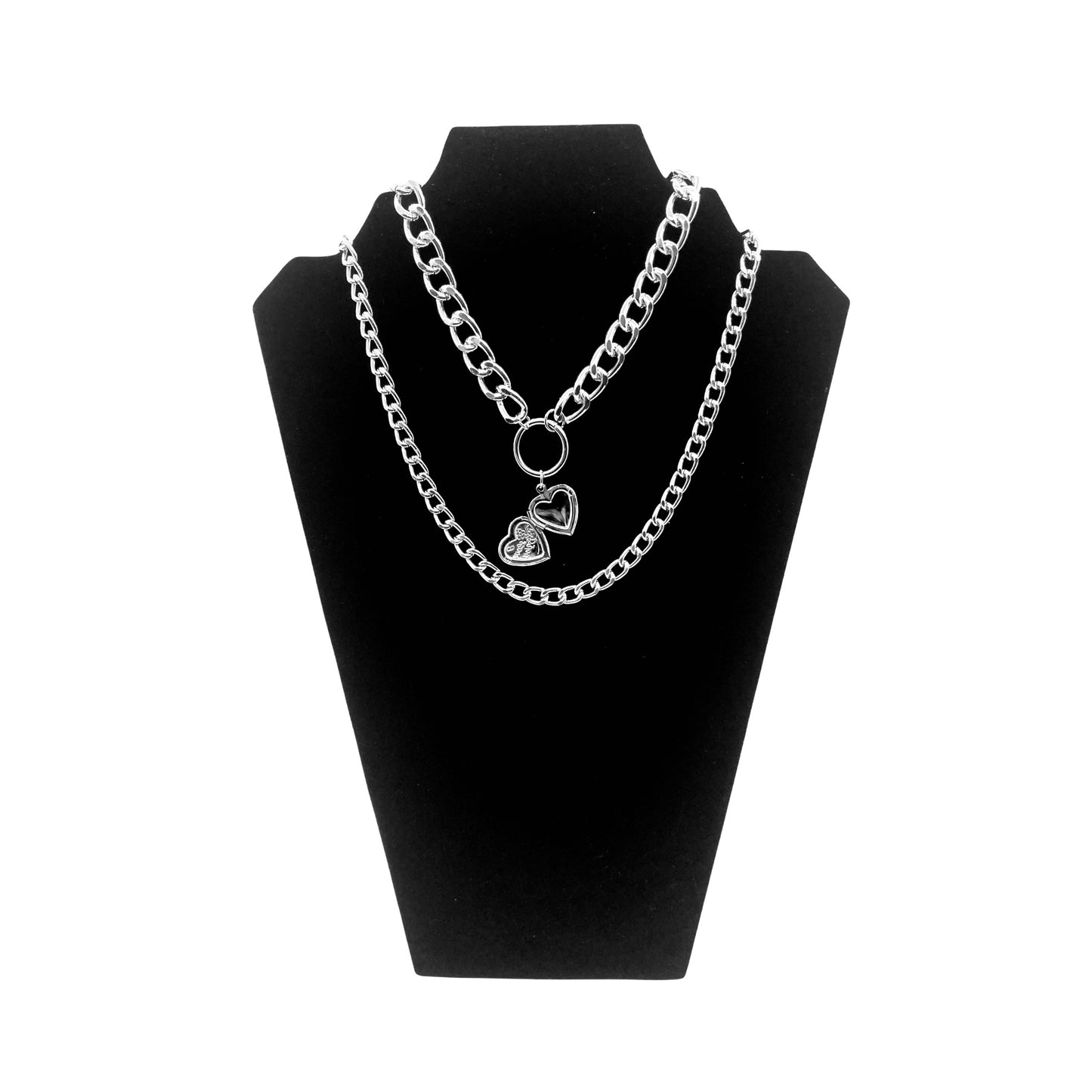 Dual Layer Chunky Chain With Open Heart Pendant